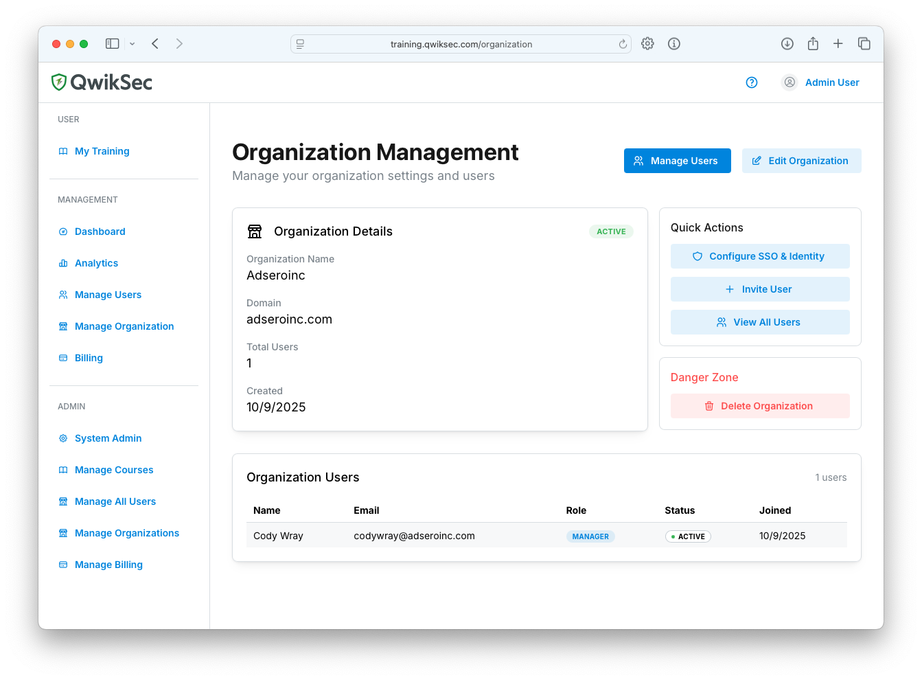 Company Management Interface